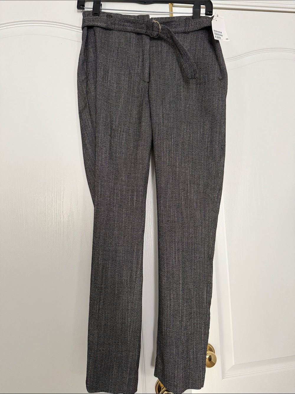 H&M Black & White Herringbone High-Rise Trousers